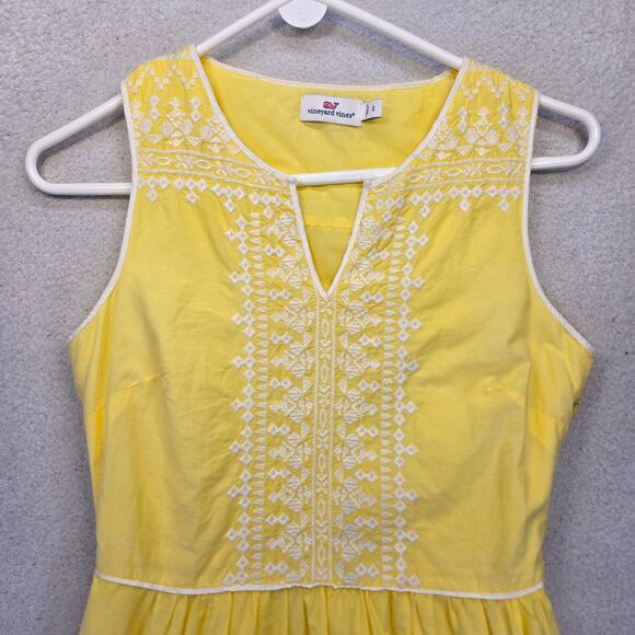 Vineyard Vines Embroidered Shift Dress Womens 0 Yellow Cotton Lined Summer - Picture 2 of 11
